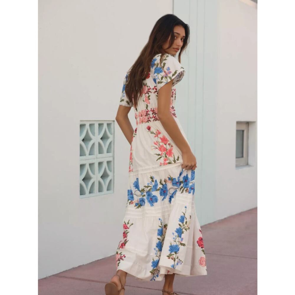 Anthropologie Somerset White Floral Maxi Dress Size M Petite - Picture 2 of 8